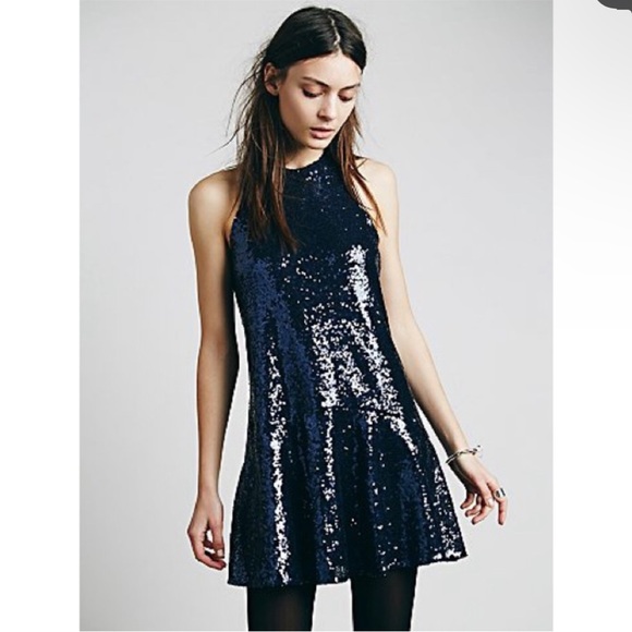 Free People Liquid Shine Mini Dress Black Sequin Generous size XS - Picture 3 of 7